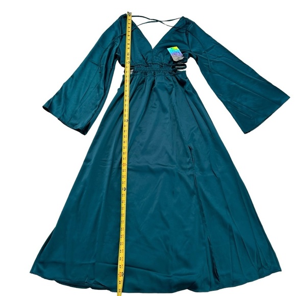 Justify Green Teal Long Sleeve Slit V-neck Maxi Dress Size M - Picture 6 of 17